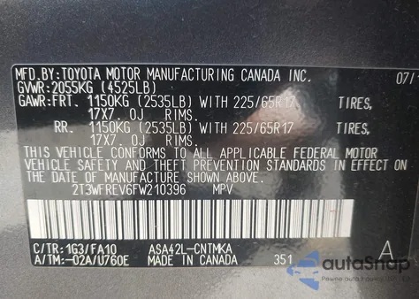 2015 Toyota Rav4 Xle from USA, damaged, VIN 2T3WFREV6FW210396